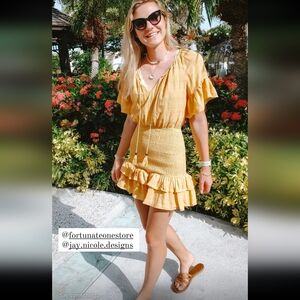 Fortunate One Smocked Mini Dress Flutter Sleeves